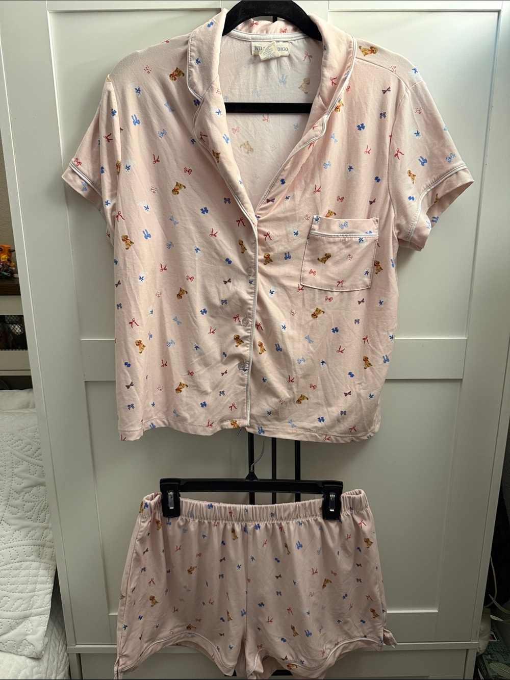 Soft Pink Short Sleeve Pajama Set with Dogs & Bows